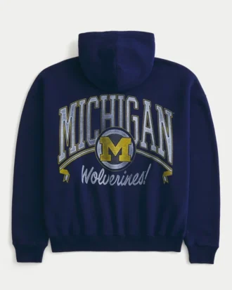 Sweat à capuche zippé carré avec motif graphique Wolverines de l&rsquo;université du Michigan