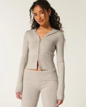 Sweat à capuche zippé en maille confortable Gilly Hicks Sweat à capuche zippé en maille confortable Gilly Hicks