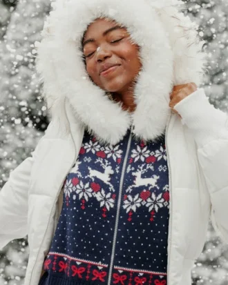Sweat à capuche zippé Fair Isle avec bordure en fausse fourrure