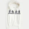 Sweat à capuche zippé Fair Isle avec bordure en fausse fourrure