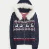 Sweat à capuche zippé Fair Isle avec bordure en fausse fourrure