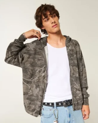 Sweat à capuche zippé thermique camouflage
