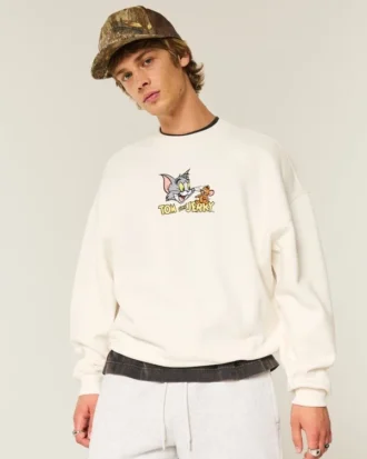 Sweat-shirt ample à cordon et motif Tom et Jerry