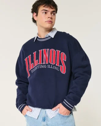 Sweat-shirt à capuche carré avec imprimé Fighting Illini de l&rsquo;université de l&rsquo;Illinois