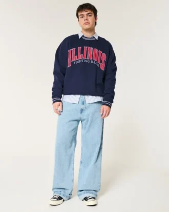 Sweat-shirt à capuche carré avec imprimé Fighting Illini de l&rsquo;université de l&rsquo;Illinois