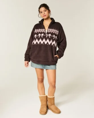 Sweat-shirt à fermeture éclair quart de longueur Gilly Hicks Sherpa