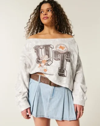 Sweat-shirt graphique à double encolure tombante de l&rsquo;université du Texas