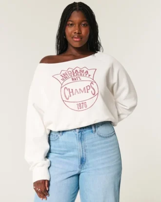 Sweat-shirt graphique Indiana University facile à enfiler, avec épaules dénudées
