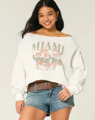 Sweat-shirt graphique Miami à double encolure dégagée facile à porter