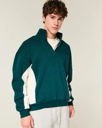 Sweat-shirt à logo et fermeture éclair quart de longueur