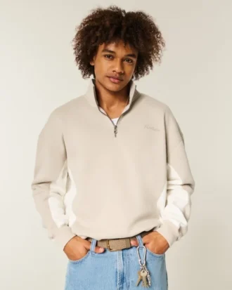 Sweat-shirt à logo et fermeture éclair quart de longueur