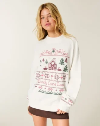 Sweat-shirt oversize à col montant et imprimé graphique hivernal Sweat-shirt oversize à col montant et imprimé graphique hivernal