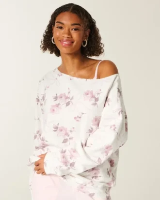 Sweat-shirt oversize à épaules dénudées et motif floral