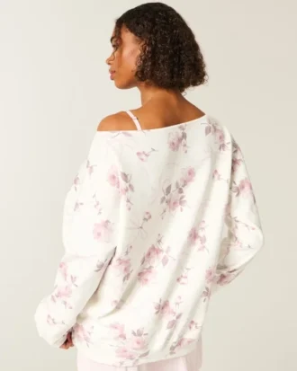 Sweat-shirt oversize à épaules dénudées et motif floral