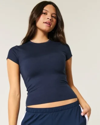 T-shirt bébé à col rond en tissu extensible et sans coutures