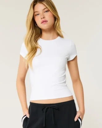 T-shirt bébé à col rond en tissu extensible et sans coutures