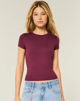T-shirt bébé à col rond en tissu extensible et sans coutures
