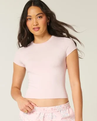 T-shirt bébé à col rond en tissu extensible et sans coutures