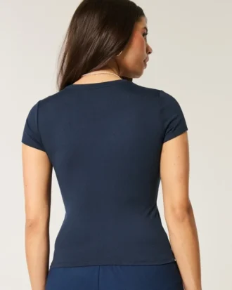 T-shirt bébé à col rond en tissu extensible et sans coutures