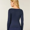T-shirt bébé à manches longues, sans coutures, en tissu, à encolure carrée