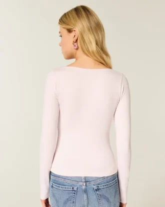 T-shirt bébé à manches longues, sans coutures, en tissu, à encolure carrée