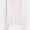T-shirt bébé à manches longues, sans coutures, en tissu, à encolure carrée