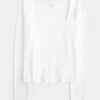 T-shirt bébé à manches longues, sans coutures, en tissu, à encolure carrée