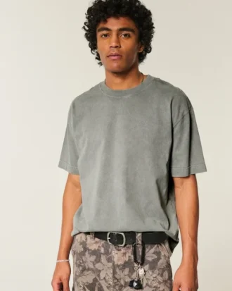 T-shirt à col rond en coton épais délavé