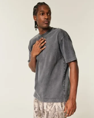 T-shirt à col rond en coton épais délavé
