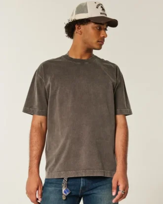 T-shirt à col rond en coton épais délavé