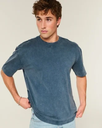 T-shirt à col rond en coton épais délavé