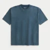 T-shirt à col rond en coton épais délavé T-shirt à col rond en coton épais délavé