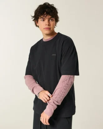 T-shirt à col rond épais et carré avec micro-logo