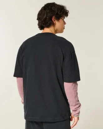 T-shirt à col rond épais et carré avec micro-logo