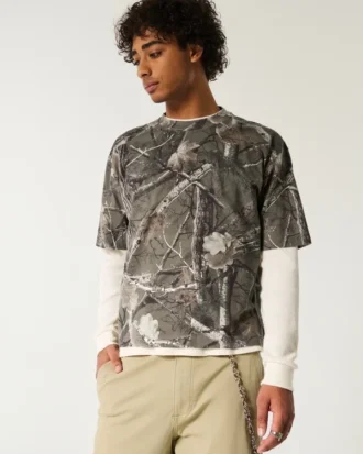 T-shirt court camouflage épais à col rond