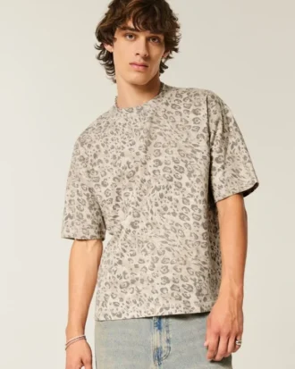 T-shirt court et ample à imprimé léopard épais