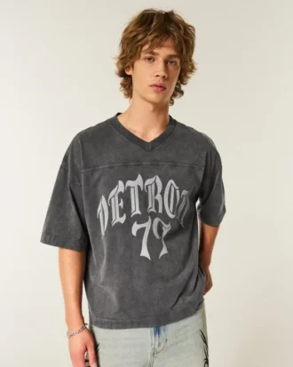 T-shirt de football graphique Detroit baggy épais