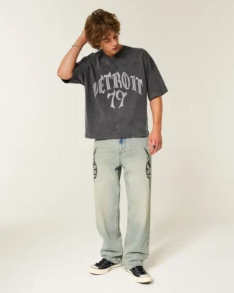 T-shirt de football graphique Detroit baggy épais
