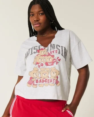 T-shirt à encolure en V et imprimé Easy Wisconsin Badgers