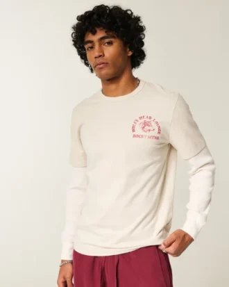 T-shirt graphique à manches longues superposées avec tête de loup