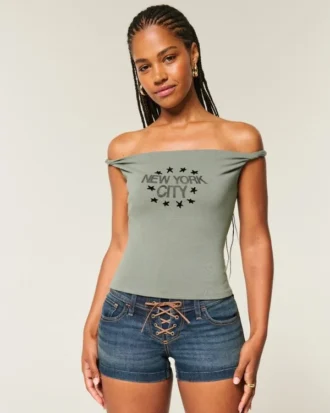 T-shirt graphique New York City à épaules dénudées