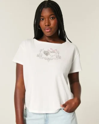 T-shirt à motif cœur et nœud dans le dos