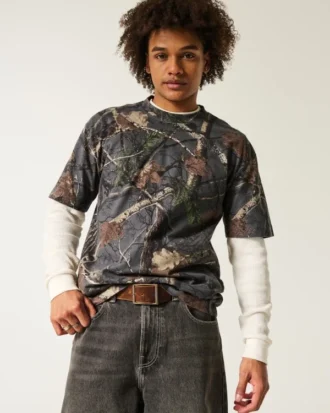 T-shirt épais à col rond et motif camouflage