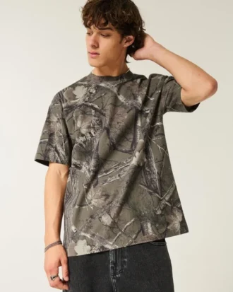 T-shirt épais à col rond et motif camouflage
