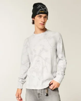 T-shirt thermique à manches longues et col rond, coupe décontractée, motif camouflage