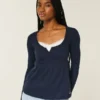 Top babydoll Henley facile à nouer dans le dos Top babydoll Henley facile à nouer dans le dos
