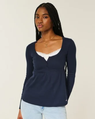 Top babydoll Henley facile à nouer dans le dos