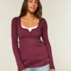 Top babydoll Henley facile à nouer dans le dos Top babydoll Henley facile à nouer dans le dos