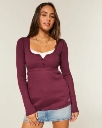 Top babydoll Henley facile à nouer dans le dos