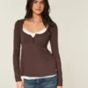 Top babydoll Henley facile à nouer dans le dos Top babydoll Henley facile à nouer dans le dos